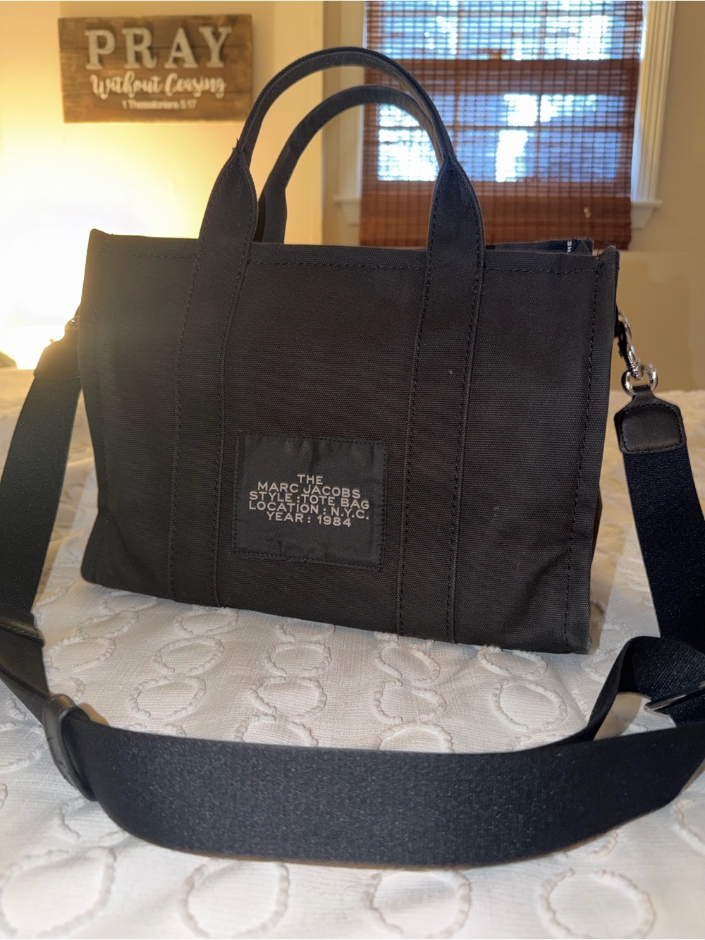 Marc Jacobs Black Canvas 'The Tote Bag' with White Logo - Picture 2 of 5